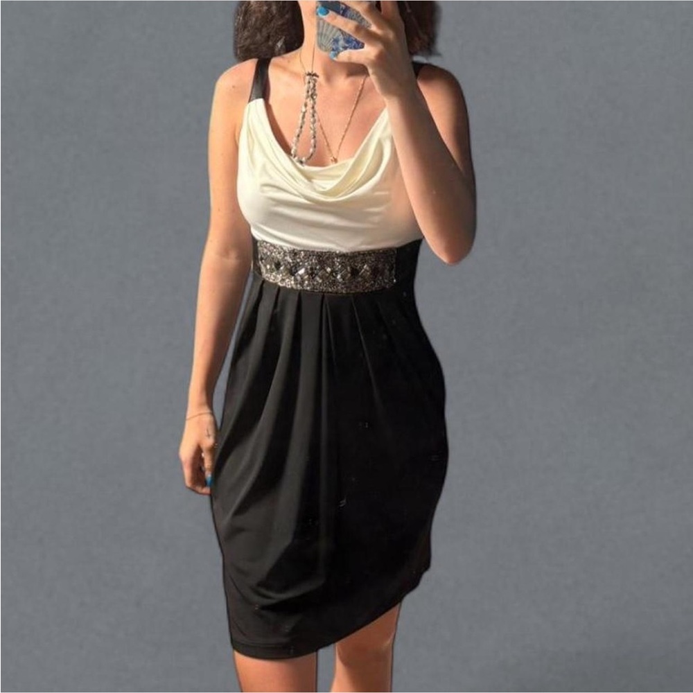 City Studio Black and Cream Midi Dress